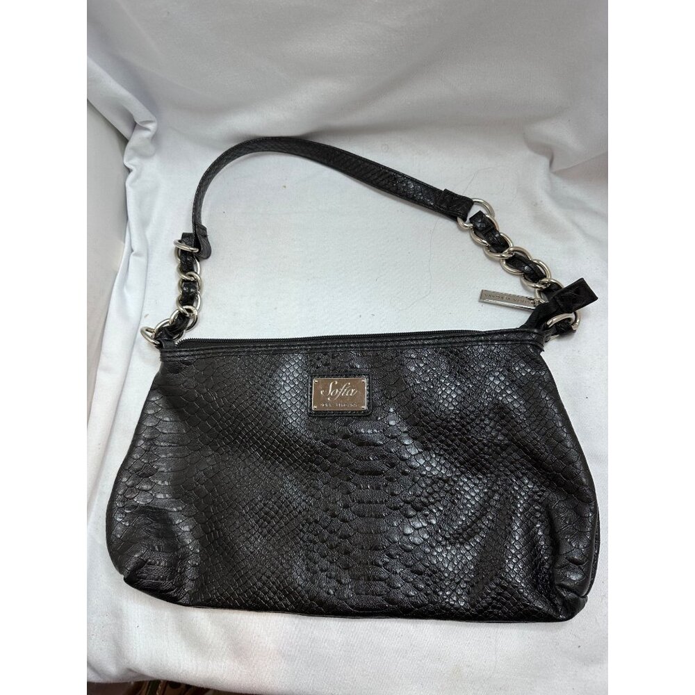 Black Snake Embossed Baguette Shoulder Bag Silver Chain Y2K Sofia Vergara